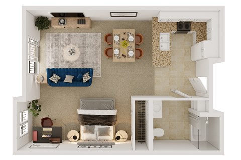 Unit1C Floor Plan at Tesoro Senior Apartments, California, 91326